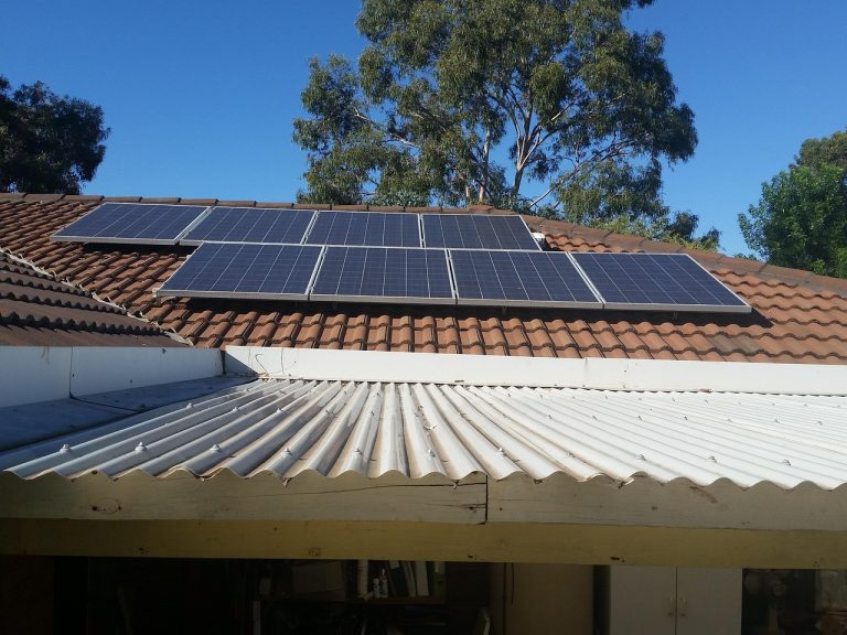 panneaux solaires, les cellules photovoltaïques, carrelage, nature, toit, arbre