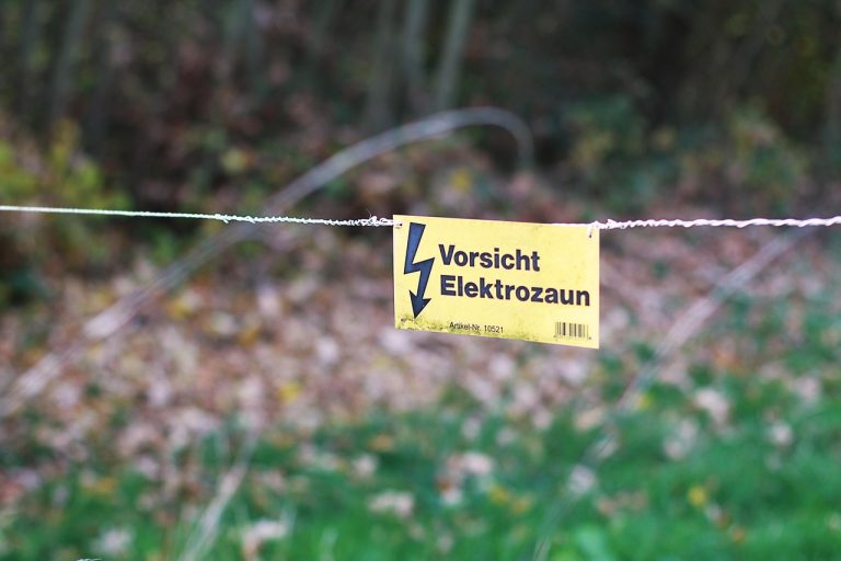 clôture, électrique, avertir, panneau d'avertissement, signer