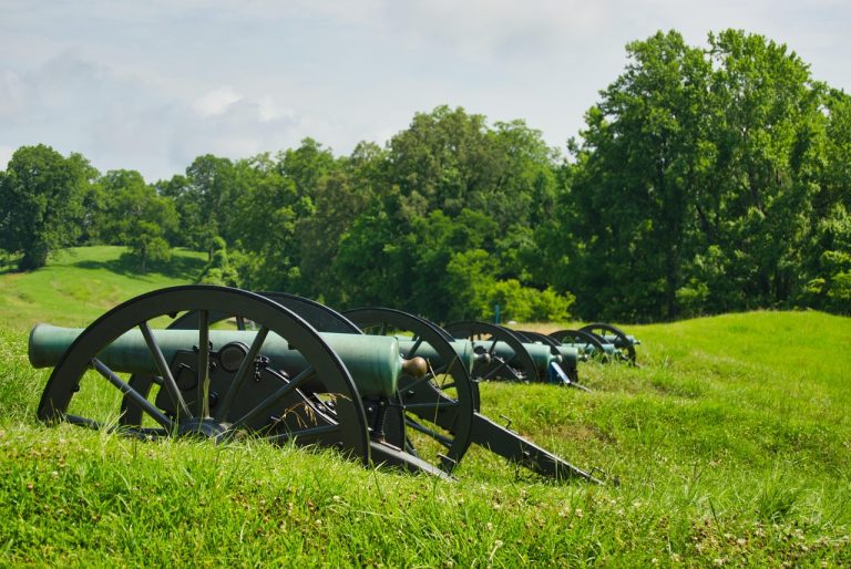 batterie, vicksburg, mississippi, cannon, nature, des arbres, prairie, gazon, artillerie, guerre civile, domaine, vert, champ de bataille, paradis, bataille, paysage