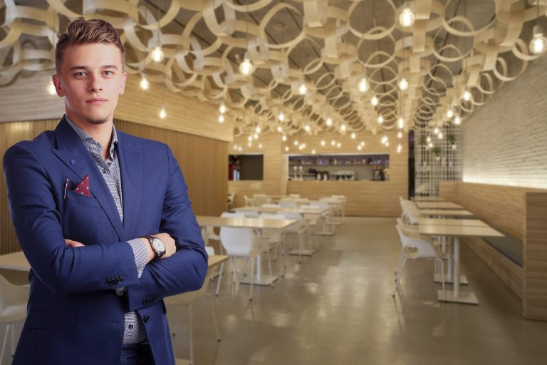 homme, entrepreneur, entreprise, directeur, propriétaire, le restaurant, jeune, début, local, petite entreprise, bar