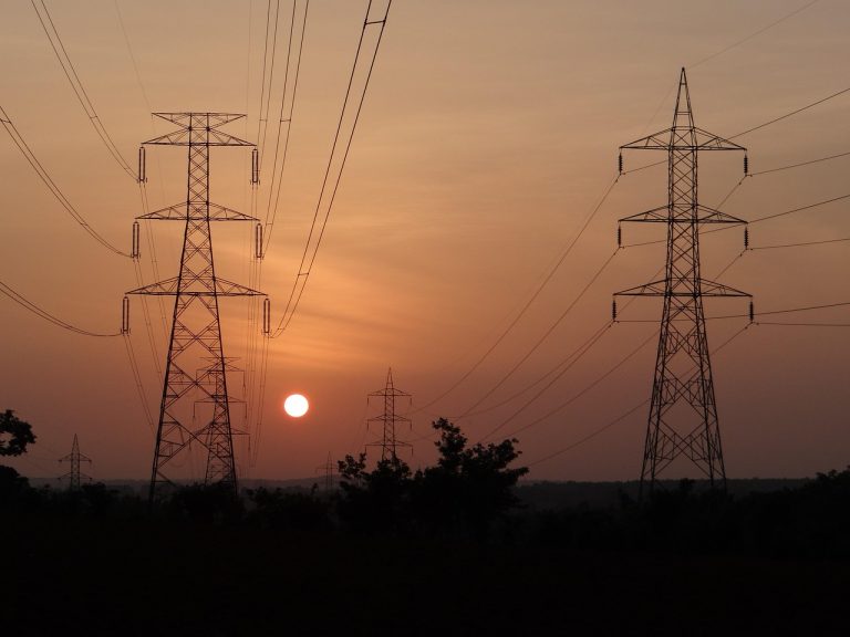 le coucher du soleil, pylône électrique, tour électrique, shimoga, nature, karnataka, inde