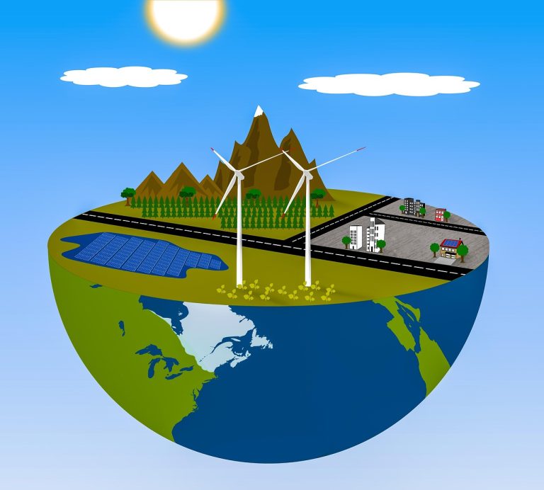 globe, terre, cultiver, éolienne, panneaux solaires, ville, des rues, nature, énergie de renouvellement, montagnes